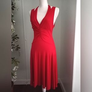 "Awesome" Sexy Red Ruched Halter Backless Flare Dress Size L Smoke/Pet Free Home